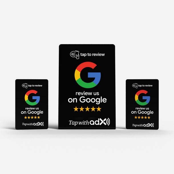 Black Google Review Bundle (1 Stand & 2 Cards)